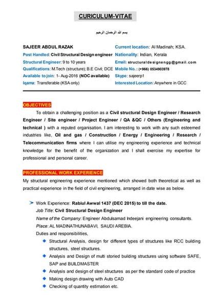 Structural Engineer Resume