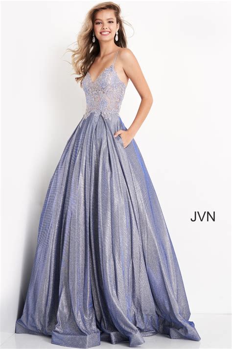 JVN2206 Dress | Nude Embroidered Floral Bodice Prom Ballgown