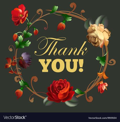 Thank you card with beautiful vintage flowers Vector Image