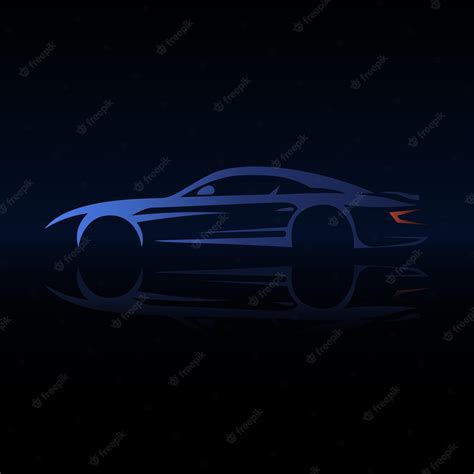 Premium Vector | Elegant blue sports car silhouette with reflection on black background