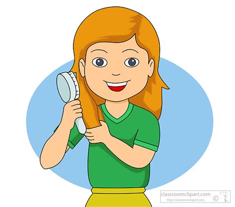 Health Clipart - girl_combing_hair - Classroom Clipart