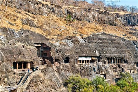 View of the ajanta caves unesco world heritage site in maharashtra ...