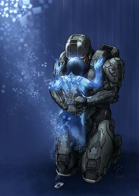 blue hair, short hair, video game art, fan art, 2D, hugging, Spartans (Halo), video games, Halo ...