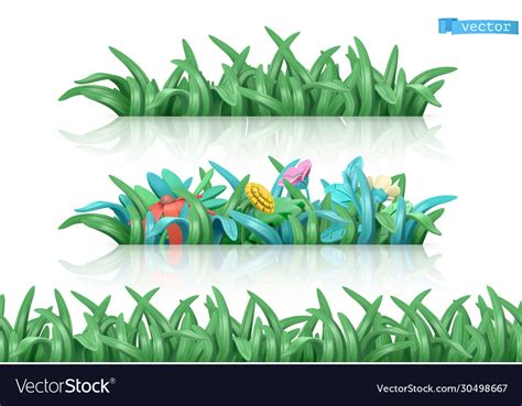 Grass and flowers cartoon 3d seamless pattern Vector Image