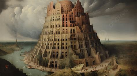 Painting Of The Tower Of Babel In A Flood Background, Real Picture Of ...