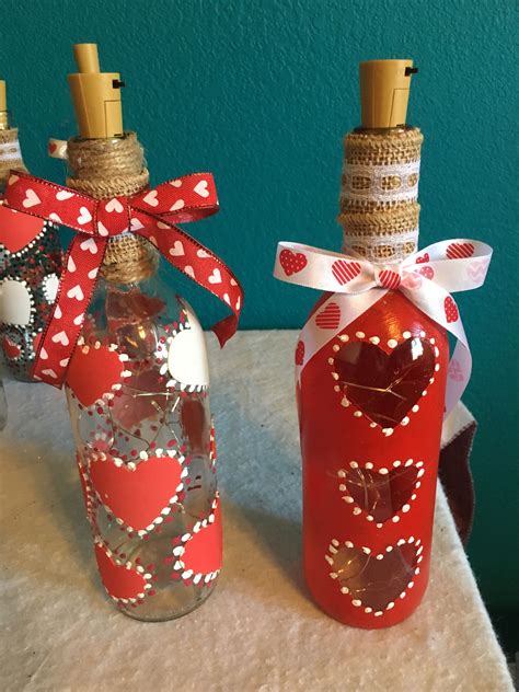 Valentine lighted wine bottle | Valentines wine bottle crafts, Valentines wine, Wine bottle crafts