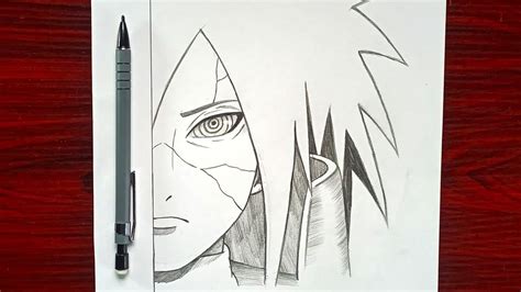 Easy anime drawing | How to Draw Madara Uchiha half face with ONE pencil | easy drawing tutorial ...