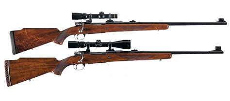 Two Belgian Browning Safari Grade High Power Bolt Action Rifles with Scopes