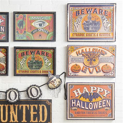 Happy Halloween Metal Signs with Bat Owl & Haunted House ...