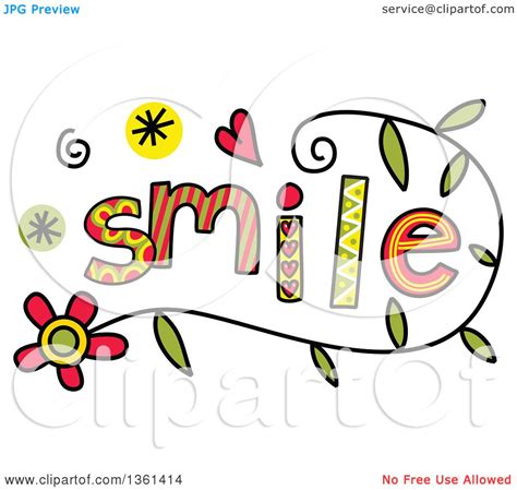 Clipart of Colorful Sketched Smile Word Art - Royalty Free Vector ...