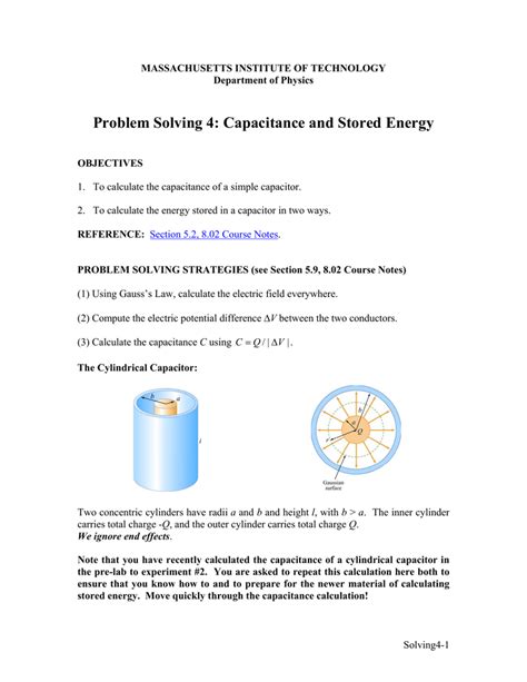 Problem Solving 4: Capacitance and Stored Energy