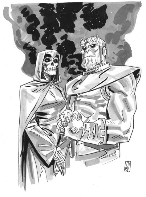 Thanos and Death Original Comic Art Sketch Dean Kotz Marvel Avengers ...