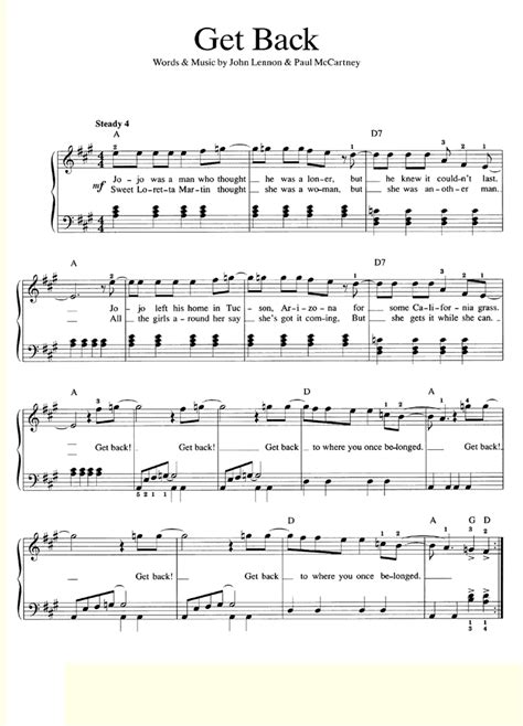 GET BACK Easy Piano Sheet music | Easy Sheet Music