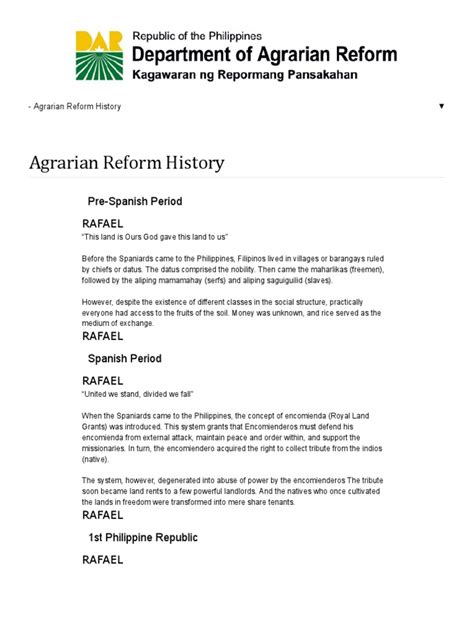 Agrarian Reform History - Department of Agrarian Reform | Leasehold Estate | Philippines