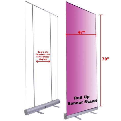 Lot #29: 2x Professional 47"x79" Retractable Roll Up Banner Display Stand - Silver - - WireBids