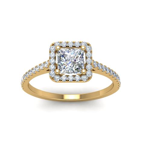 Princess Cut Square Halo Diamond Engagement Ring In 14K Yellow Gold ...