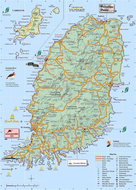 Large detailed road map of Grenada island. Grenada island large ...