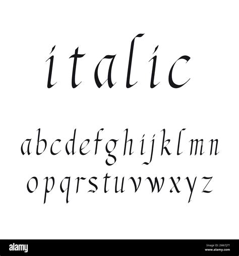 Elegant italic font vector illustration. Set of unique decorative black lowercase alphabet ...