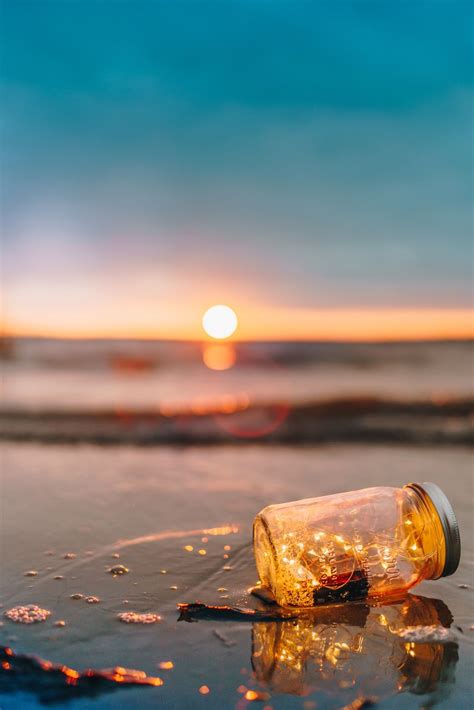 fairy lights, beach, bottle | Lit wallpaper, Nature photography, Photography wallpaper