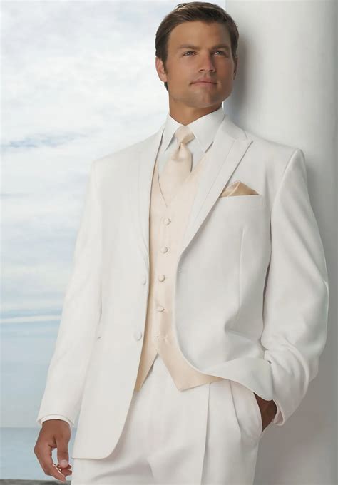 Fashionable Two Button Ivory Groom Tuxedos Groomsmen Men's Wedding Prom Suits Bridegroom (Jacket ...