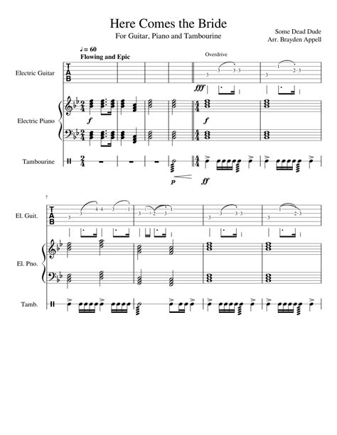 Here Comes the Bride sheet music for Piano, Guitar, Percussion download ...