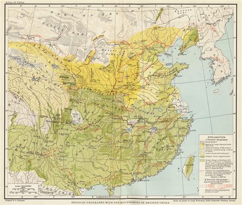 Physical geography with the boundaries of ancient China - Norman B. Leventhal Map & Education Center