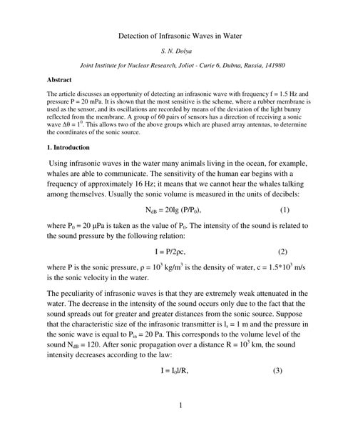 (PDF) Detection of Infrasonic Waves in Water