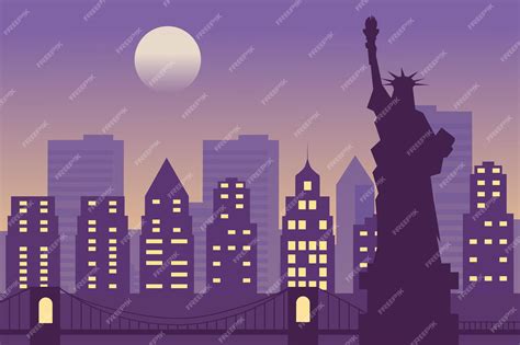 Premium Vector | Illustration of new york city in the night vector landscape of buildings and ...