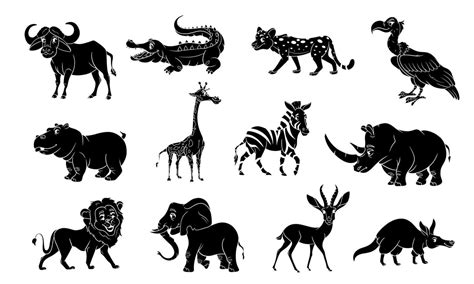 Large set of African animals. Funny characters animals silhouette. 5236939 Vector Art at Vecteezy