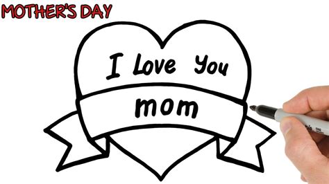 How to Draw I Love You Mom Greetings in Heart | Mother's Day Drawings ...