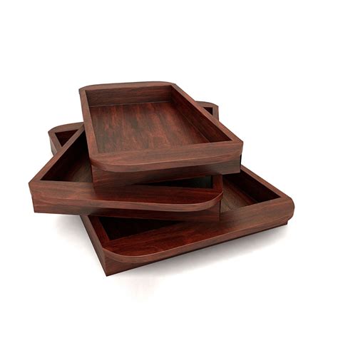 Solid Wood Serving Tray Set of 3 U Shape Trays With Handles - Mahogany ...