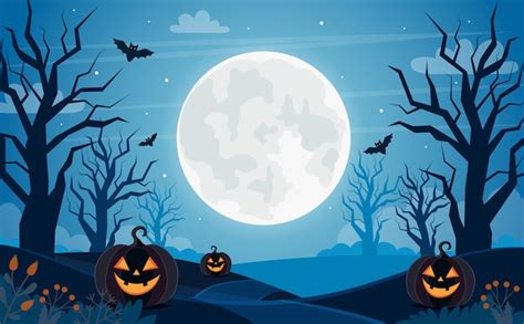 Premium Vector | Halloween background with full moon