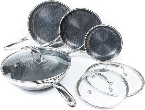 Hexclad Hybrid Nonstick Cookware 7 Piece Set with Lids and Wok, Metal ...