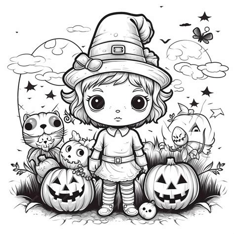 Premium Photo | Childrens halloween coloring book minimal black and white