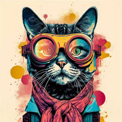 Premium AI Image | a painting of a cat wearing goggles and a scarf