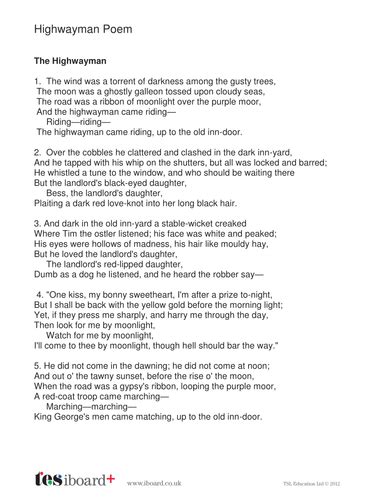 Highwayman Poem - KS2 Literacy | Teaching Resources