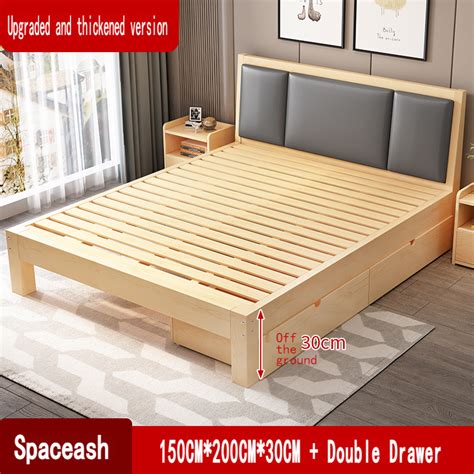 Thick Solid Wood Bed Modern Minimalist Economy Double Bed Simple Bed Frame Single Bed | Lazada PH