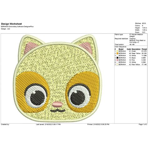 BabyBus Timi Cat Embroidery Design