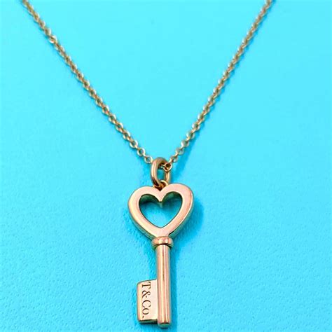 Tiffany and Co. Mini Heart Key Pendant Necklace 18 Karat Rose Gold For Sale at 1stdibs