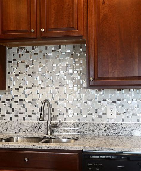 White Glass Metal Kitchen Backsplash Tile - Glass Designs