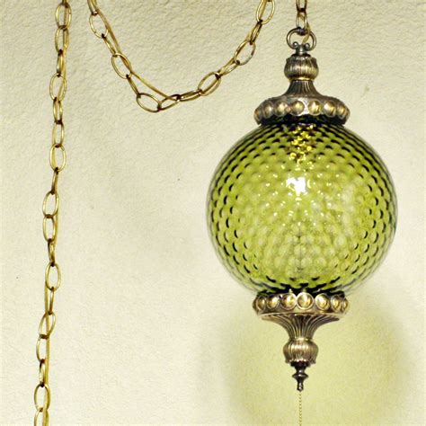 Vintage hanging light - hanging lamp - green globe - chain cord - swag lamp - pendant light ...