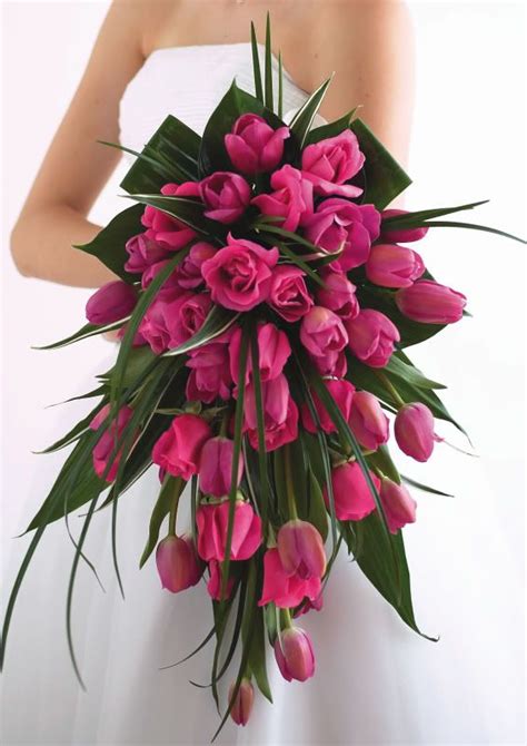 Hot Pink Tulip and Rose Cascade | Floral Arrangements & Bouquets | Pinterest | Tulip bouquet ...