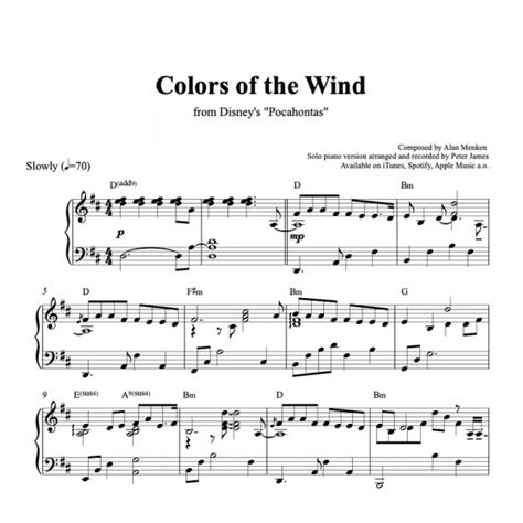 "Colors of the Wind" (Pocahontas) - Piano Sheet Music (PDF)