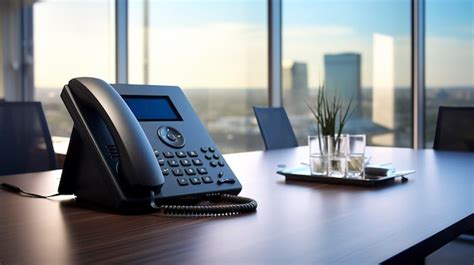 Premium Photo | A photo of an office telephone on a modern conference