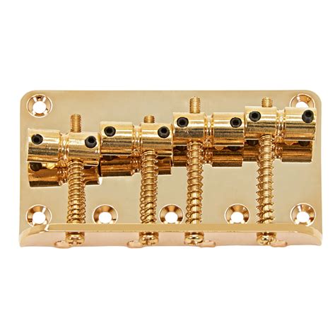 Guitarworks 4-Saddle Bass Guitar Bridge, Gold at Gear4music