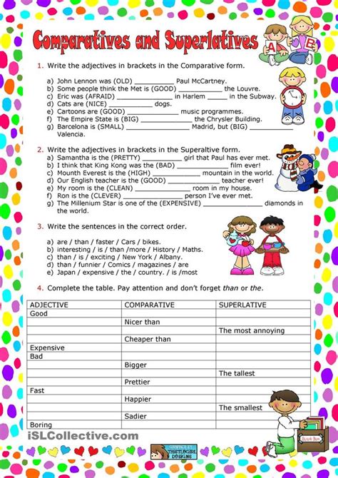 Esl Comparatives And Superlatives Worksheet