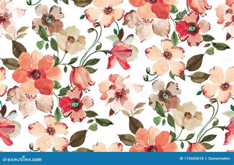 Seamless Watercolor Floral Design with White Background for Textile ...