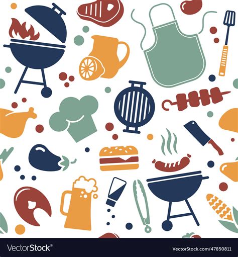 Bbq barbecue and grill related flat Royalty Free Vector