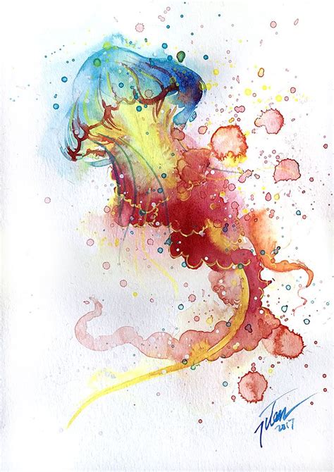 Jellyfish • watercolour • A4 • 8.3 x 11.7 inches • original painting by Tilen Ti | Jellyfish ...