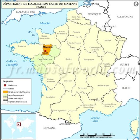 Carte de localisation de la Mayenne, Département Mayenne, France